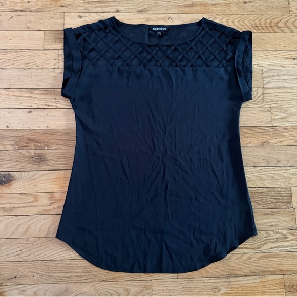 Express Tops - Black Blouse with Interlacing/Cutouts from Express